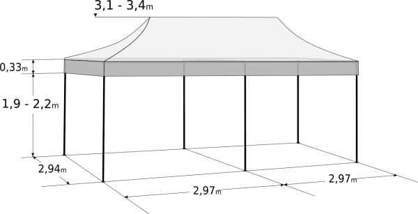 Namiot imprezowy 3x6m o konstrukcji aluminiowej z profilu sześciokątnego: Rozmiary i parametry