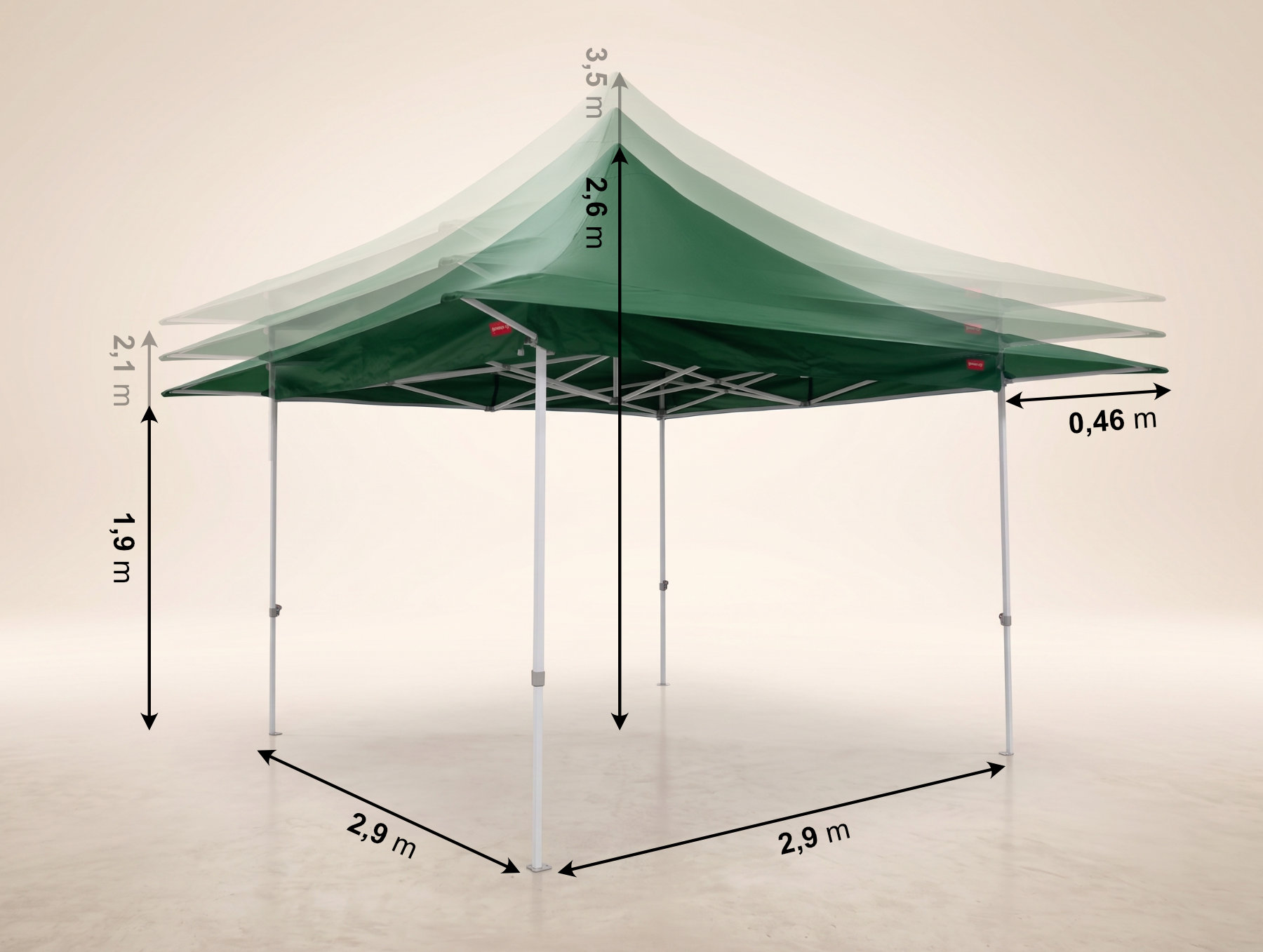 Wymiary stalowego namiotu 3×3 z daszkiem