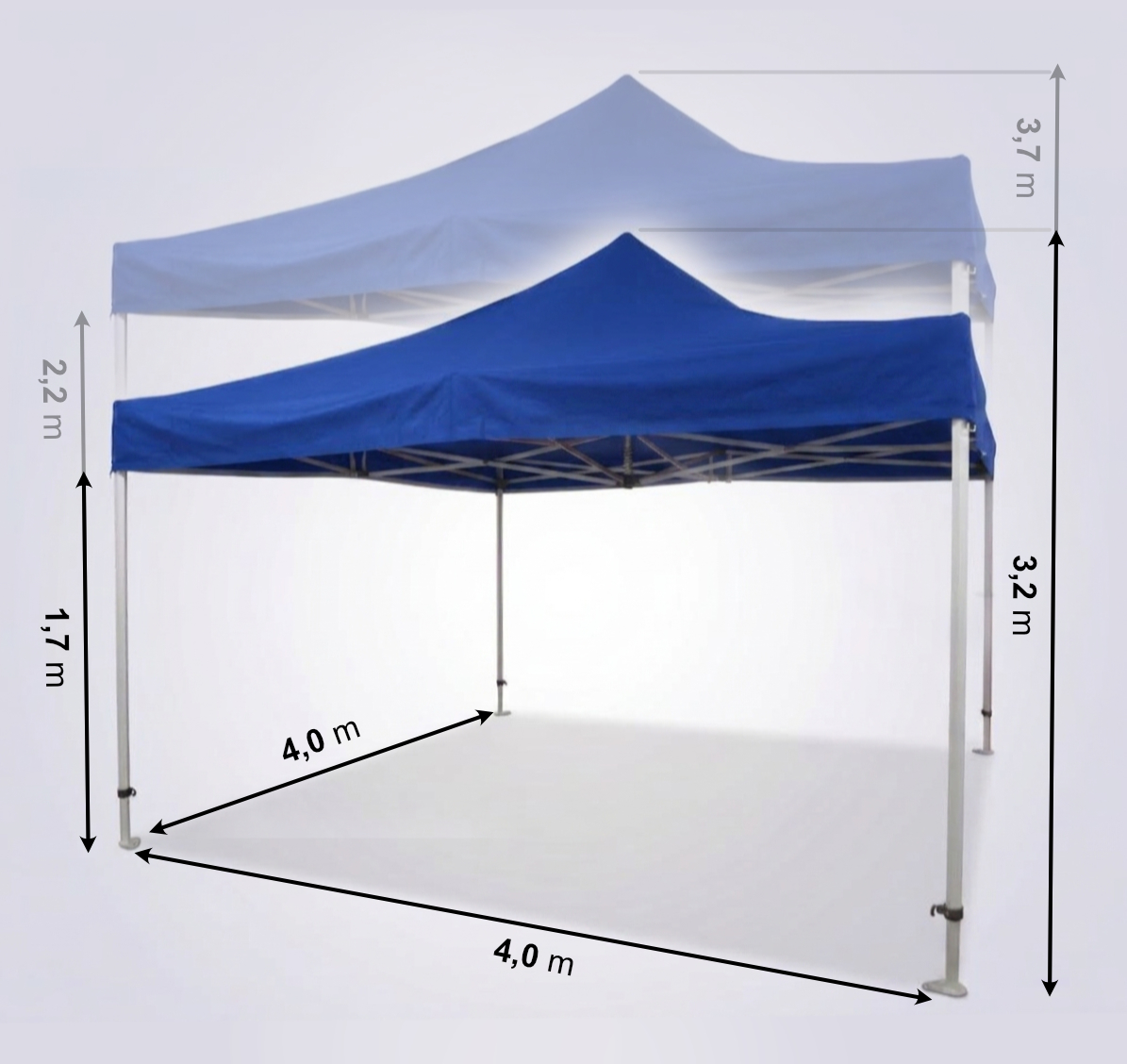 Wymiary namiotu ekspresowego 4x4m - aluminiowy hexagon profi